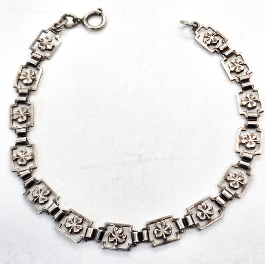 Henry Griffith and Sons 1950 lucky clover sterling silver vintage panel tennis bracelet England