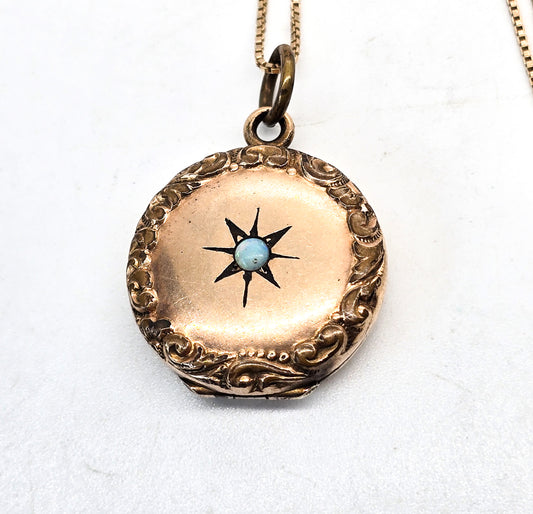 Victorian opal gypsy star locket yellow gold filled antique necklace with original photos
