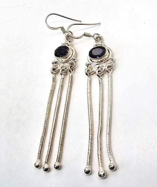 Sapphire natural gemstone sterling silver 3 inch drop tassel earrings