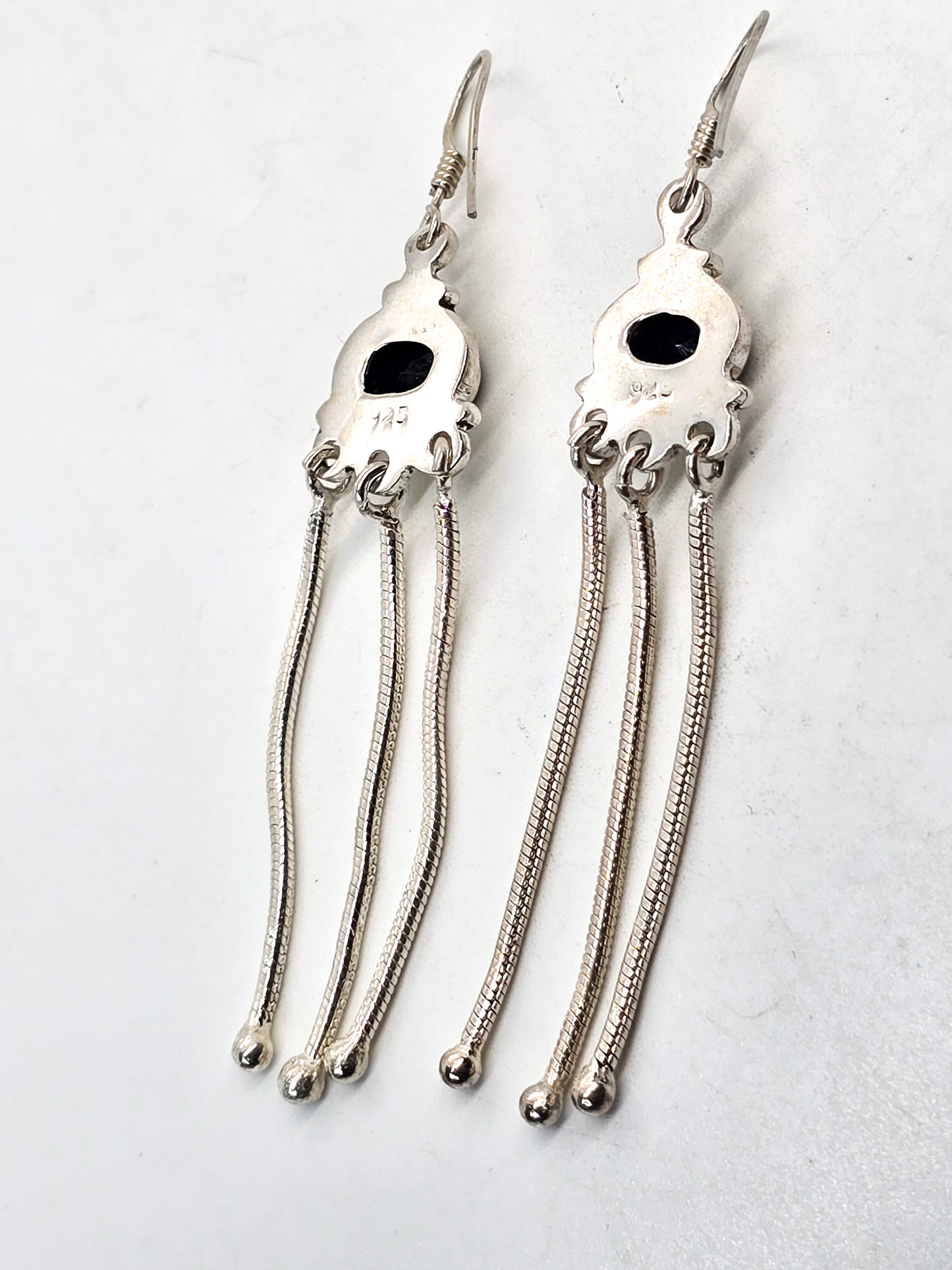 Sapphire natural gemstone sterling silver 3 inch drop tassel earrings