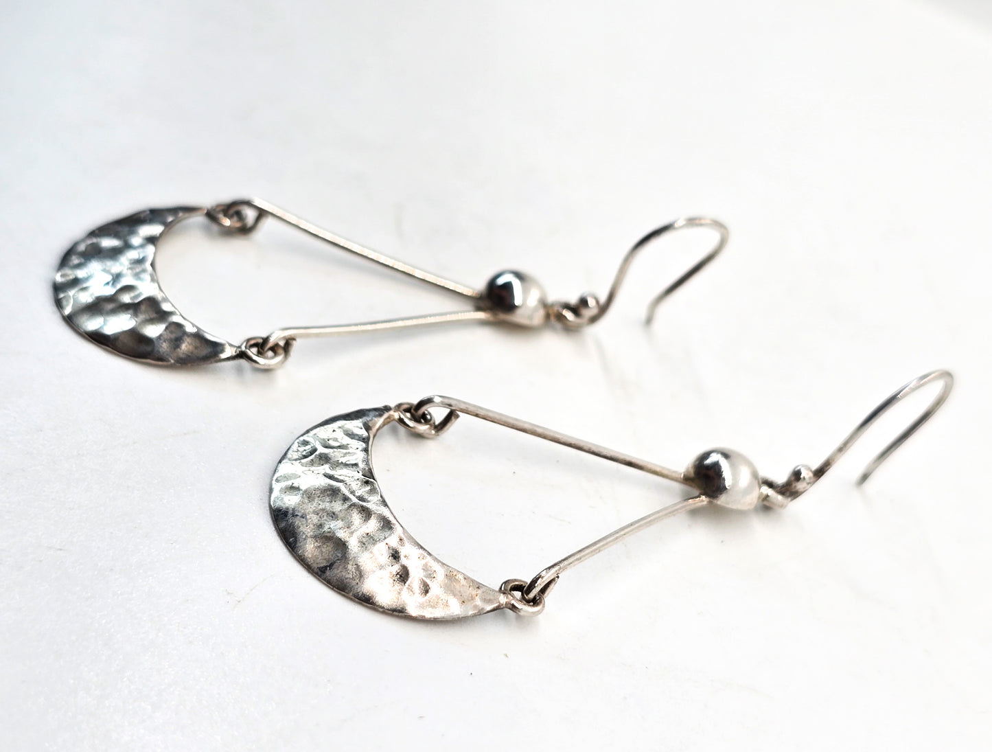 Annika Witt ATI hammered drop sterling silver hoop Mexico signed earrings