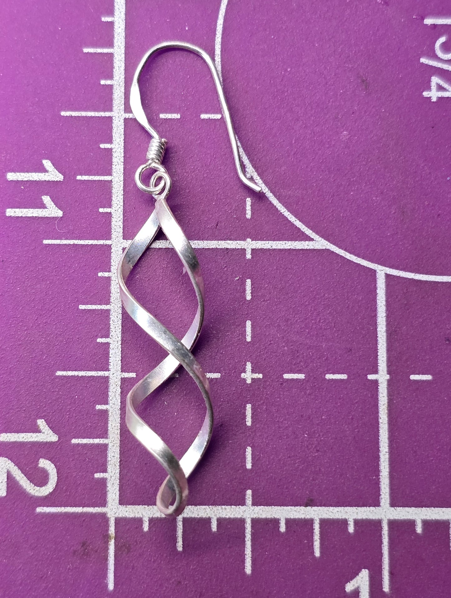Spiral twist soft brushed sterling silver long drop earrings