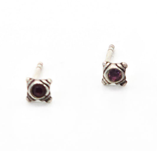 Purple cubic zirconia CZ petite small sterling silver stud earrings