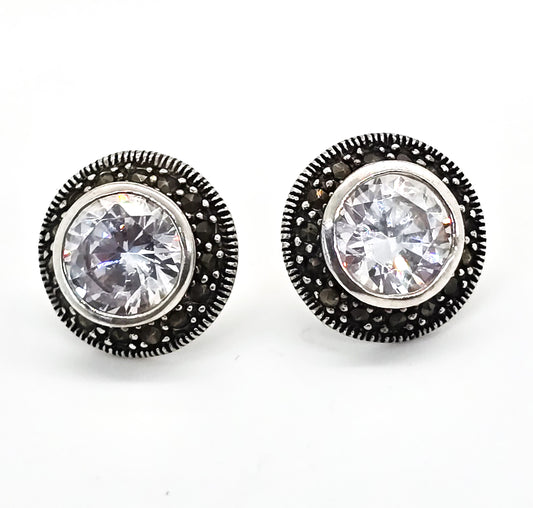 Collins Fine Jewelry CFJ Marcasite Cubic Zirconia sterling silver stud earrings