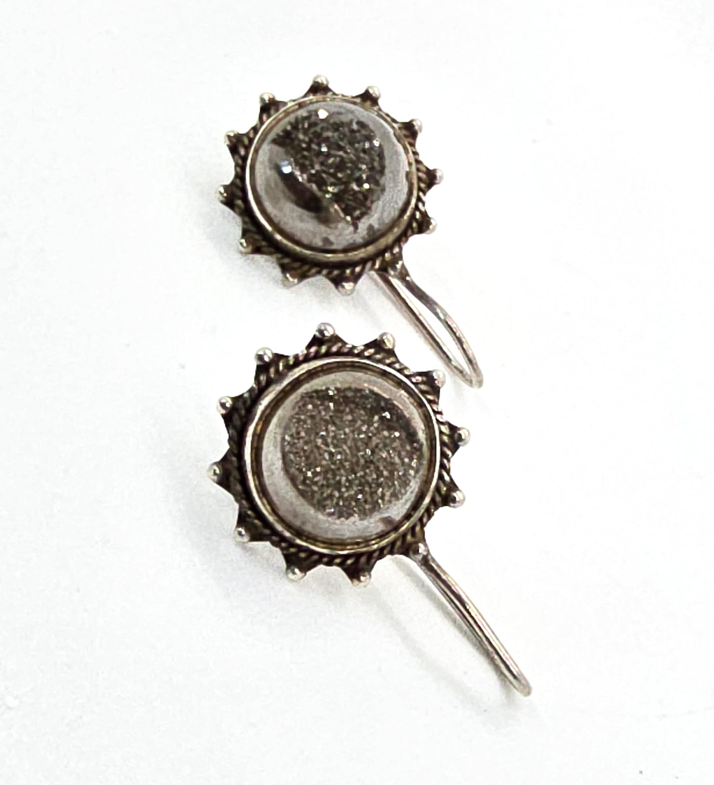 PJO silver titanium druzy quartz sterling silver earrings India