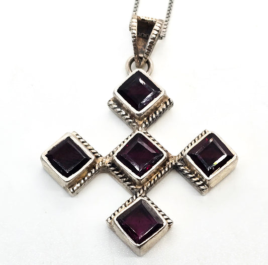 Purple Garnet Umbalite Maltese cross vintage sterling silver necklace