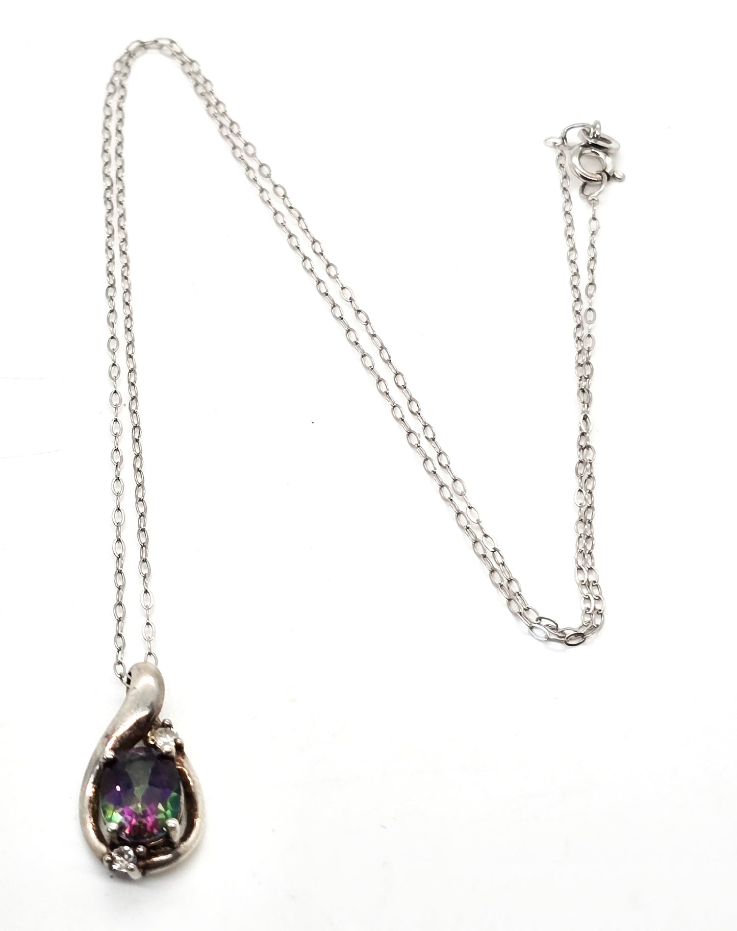 Nevada Silver Company mystic topaz and CZ Cubic zirconia sterling silver necklace