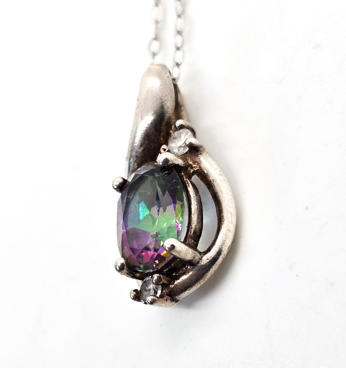 Nevada Silver Company mystic topaz and CZ Cubic zirconia sterling silver necklace