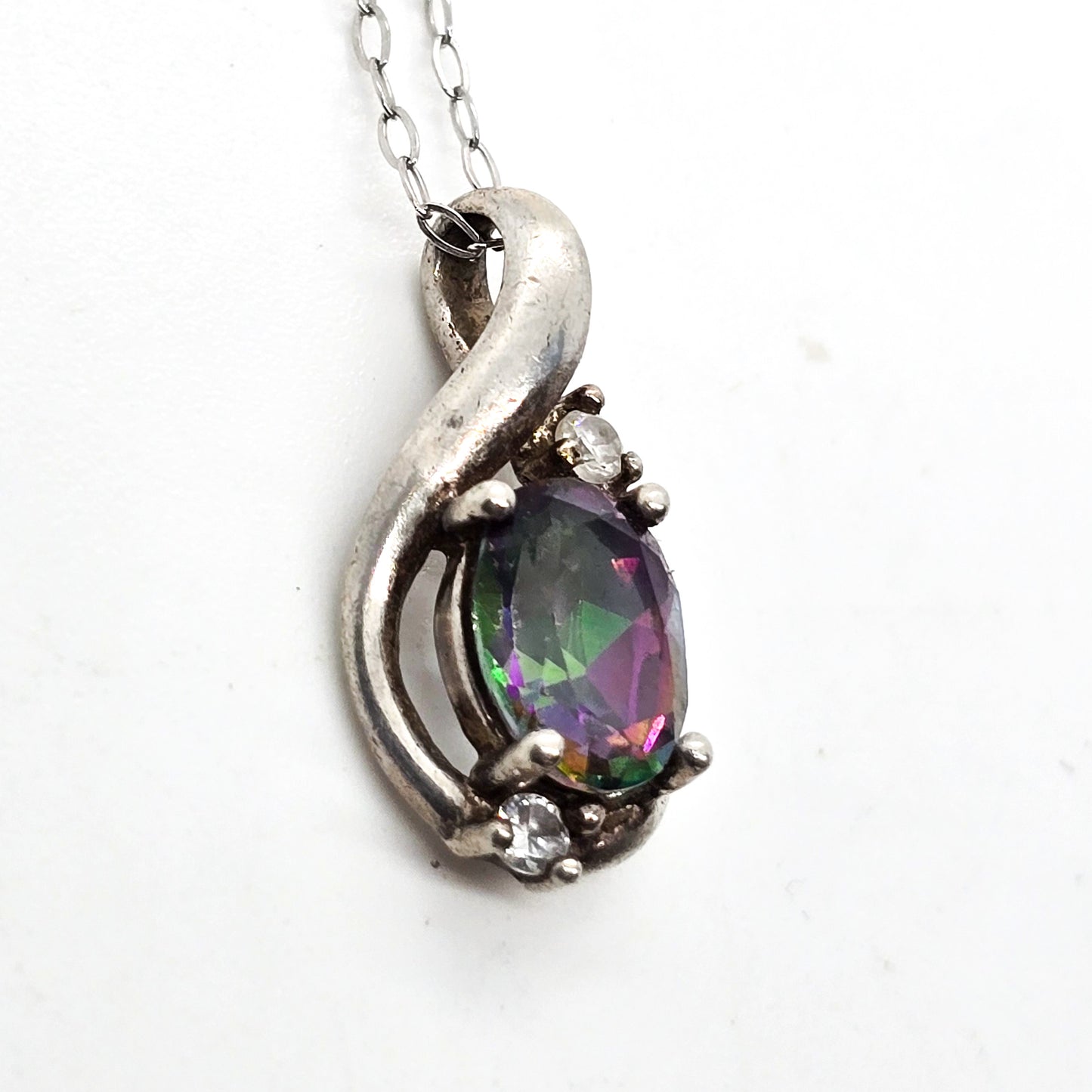 Nevada Silver Company mystic topaz and CZ Cubic zirconia sterling silver necklace
