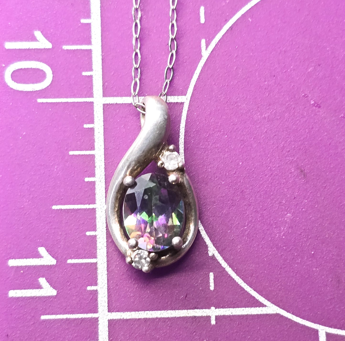 Nevada Silver Company mystic topaz and CZ Cubic zirconia sterling silver necklace