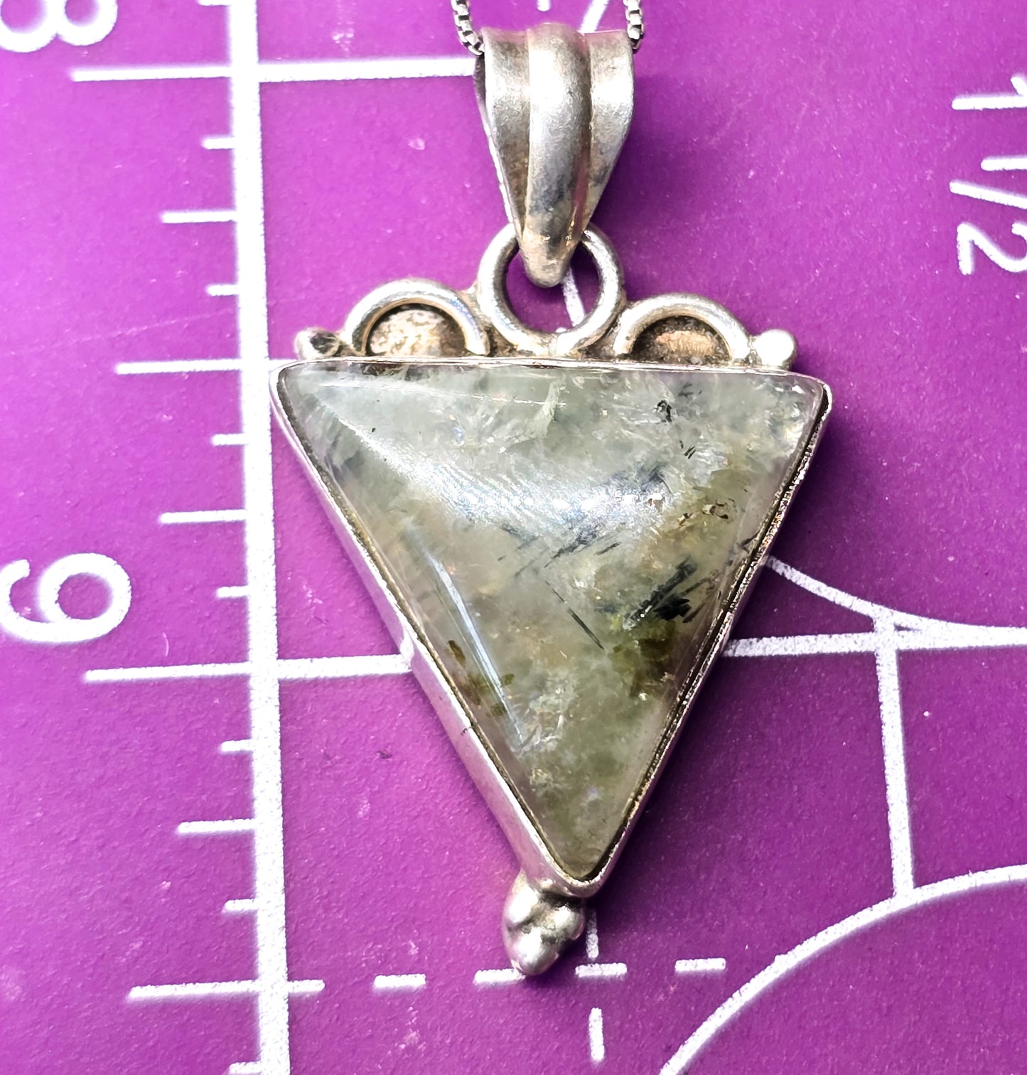 Prehnite green gemstone tribal Bali Balinese style sterling silver pendant necklace