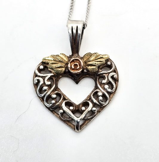 Black Hills Gold Landstrom's USA rose yellow gold sterling silver vintage heart necklace