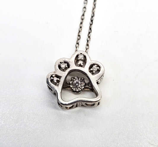 Diamond paw print sterling silver floating articulated diamond chip necklace Marcella MC