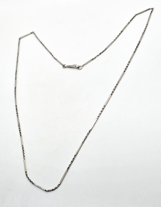 Art Deco 14k white gold hand crafted bar link 18 inch long petite chain necklace 2.66 grams