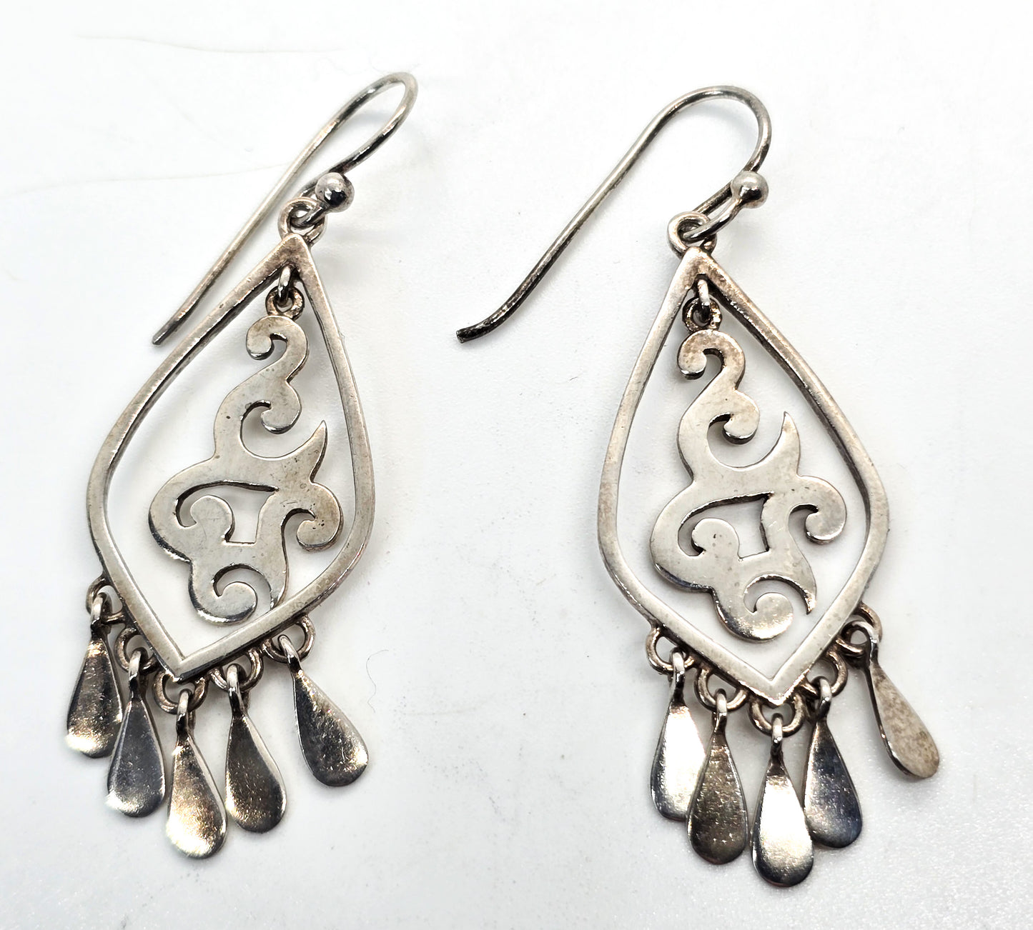 Silpada Cha Cha silver scroll W1196 vintage retired sterling silver drop fringe earrings