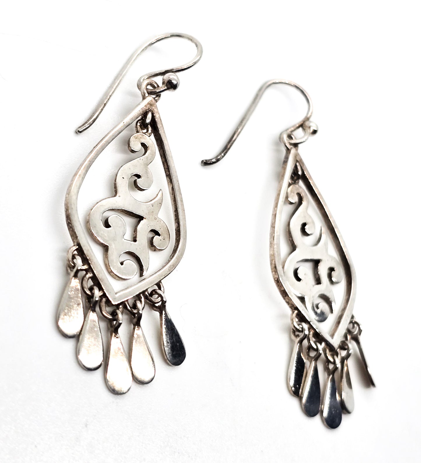 Silpada Cha Cha silver scroll W1196 vintage retired sterling silver drop fringe earrings