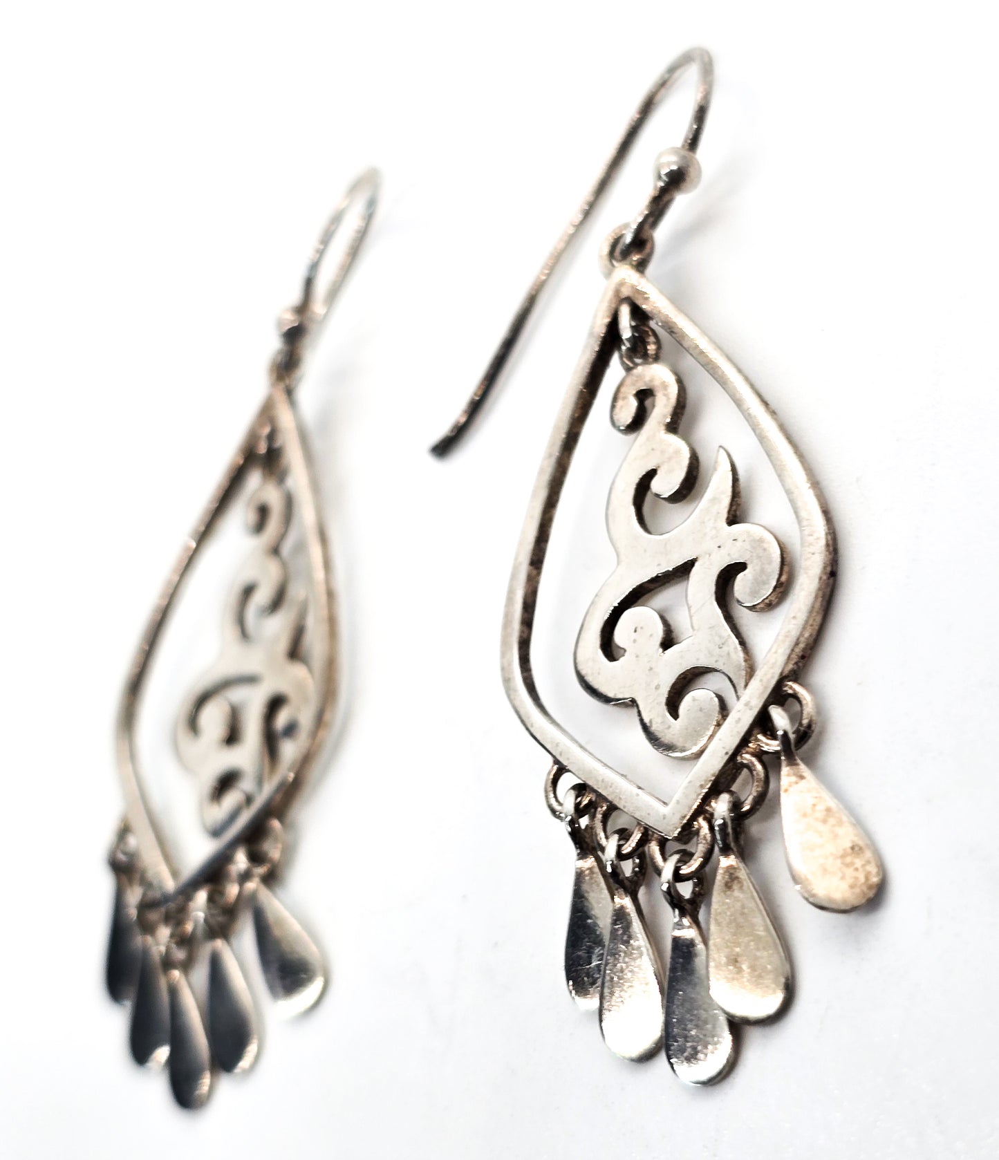 Silpada Cha Cha silver scroll W1196 vintage retired sterling silver drop fringe earrings