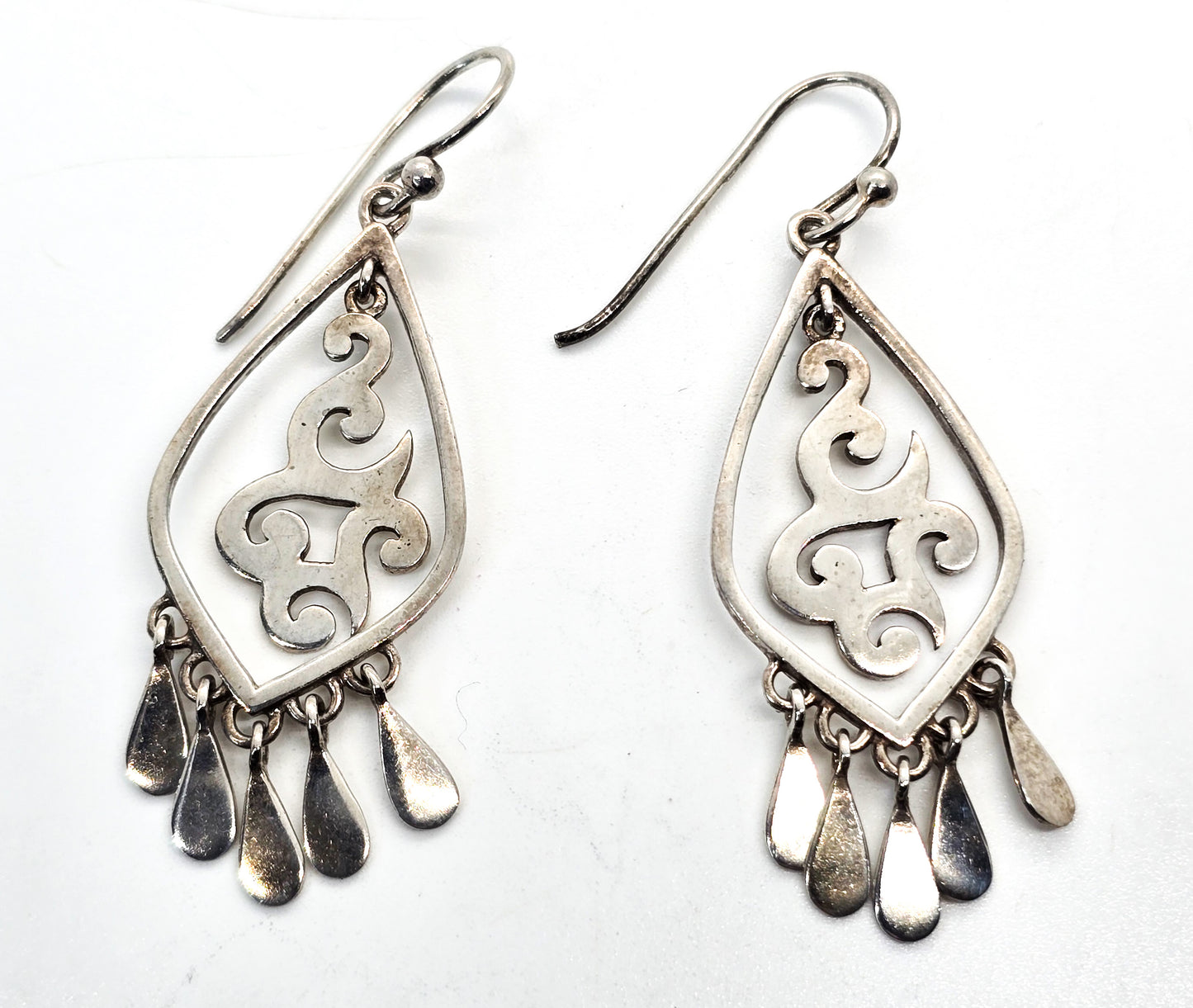 Silpada Cha Cha silver scroll W1196 vintage retired sterling silver drop fringe earrings