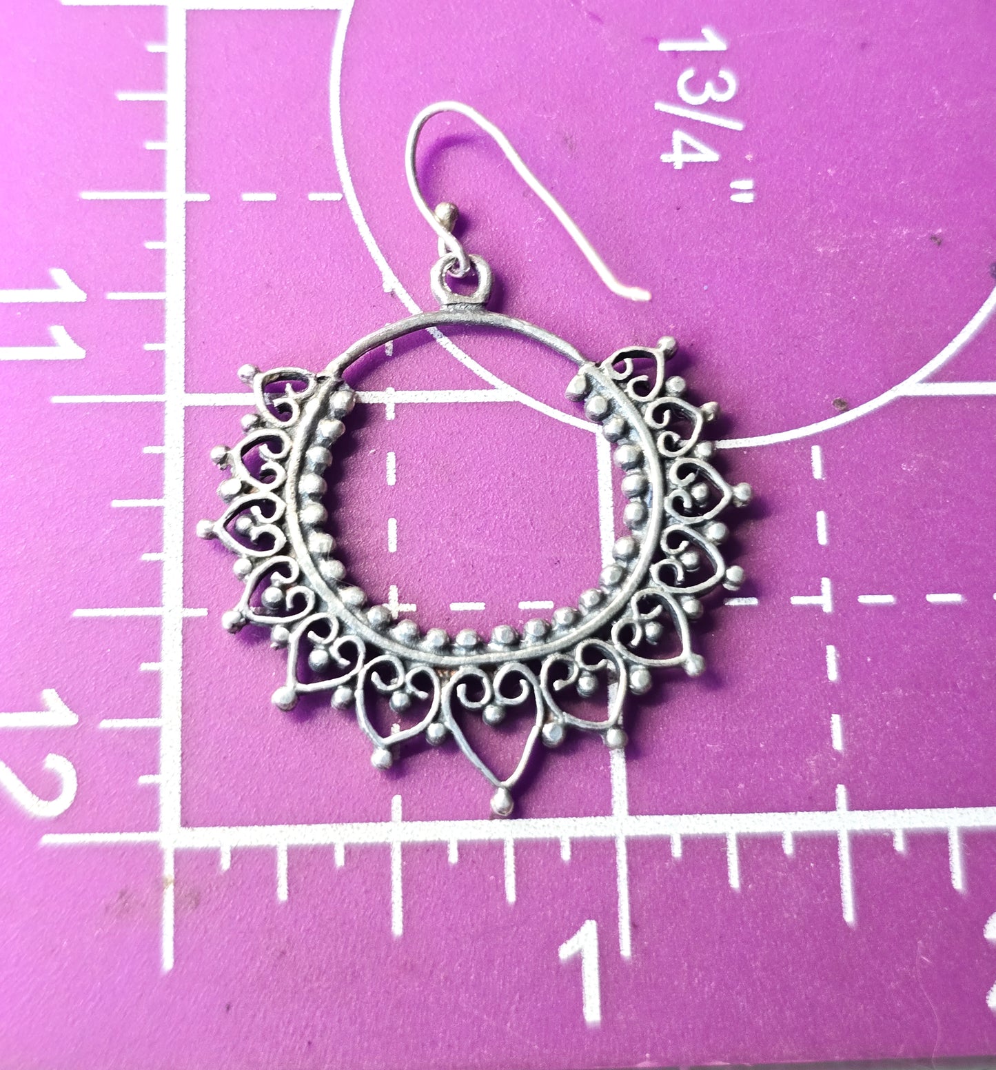 Mandala filigree sterling silver Indian silver drop hoop earrings