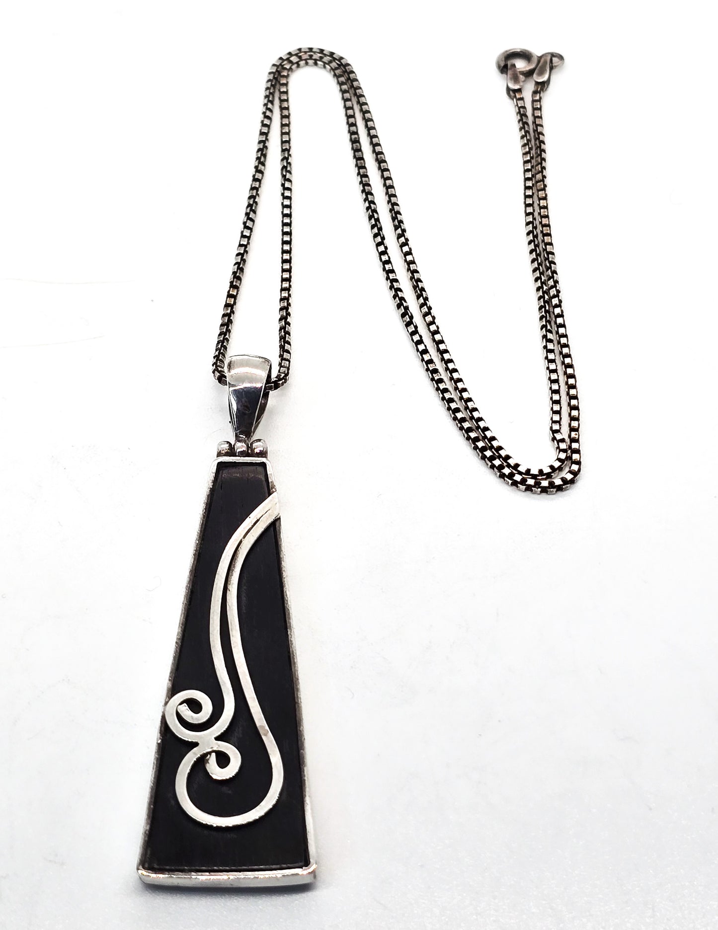 Buffalo Horn large sterling silver swirl vintage pendant necklace