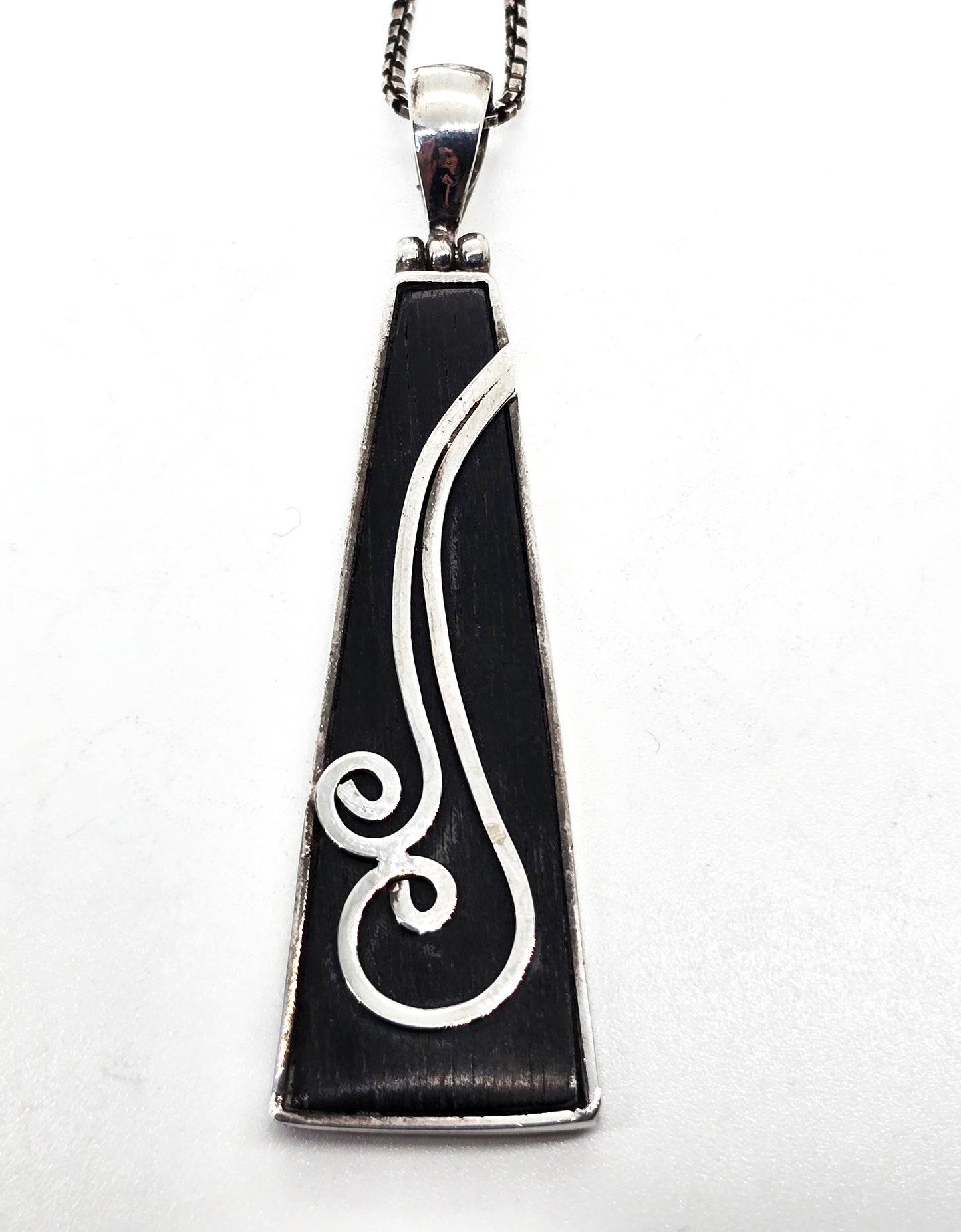 Buffalo Horn large sterling silver swirl vintage pendant necklace