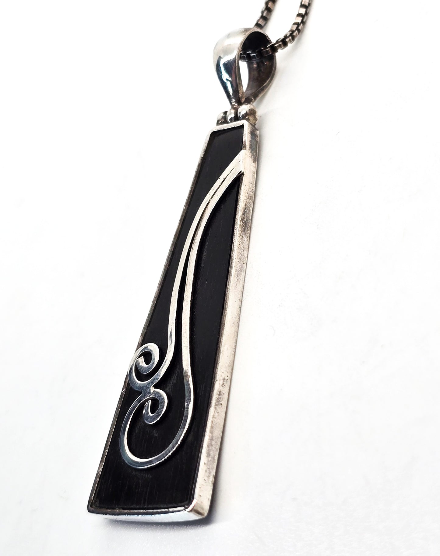 Buffalo Horn large sterling silver swirl vintage pendant necklace