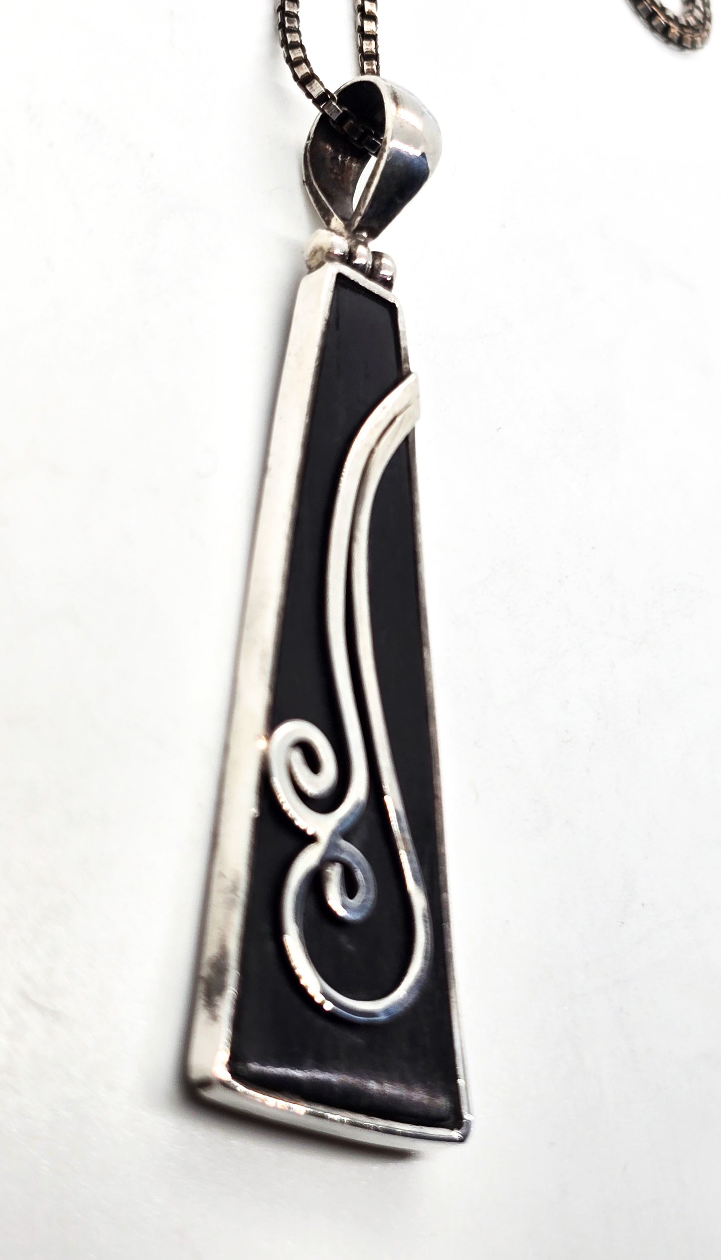 Buffalo Horn large sterling silver swirl vintage pendant necklace