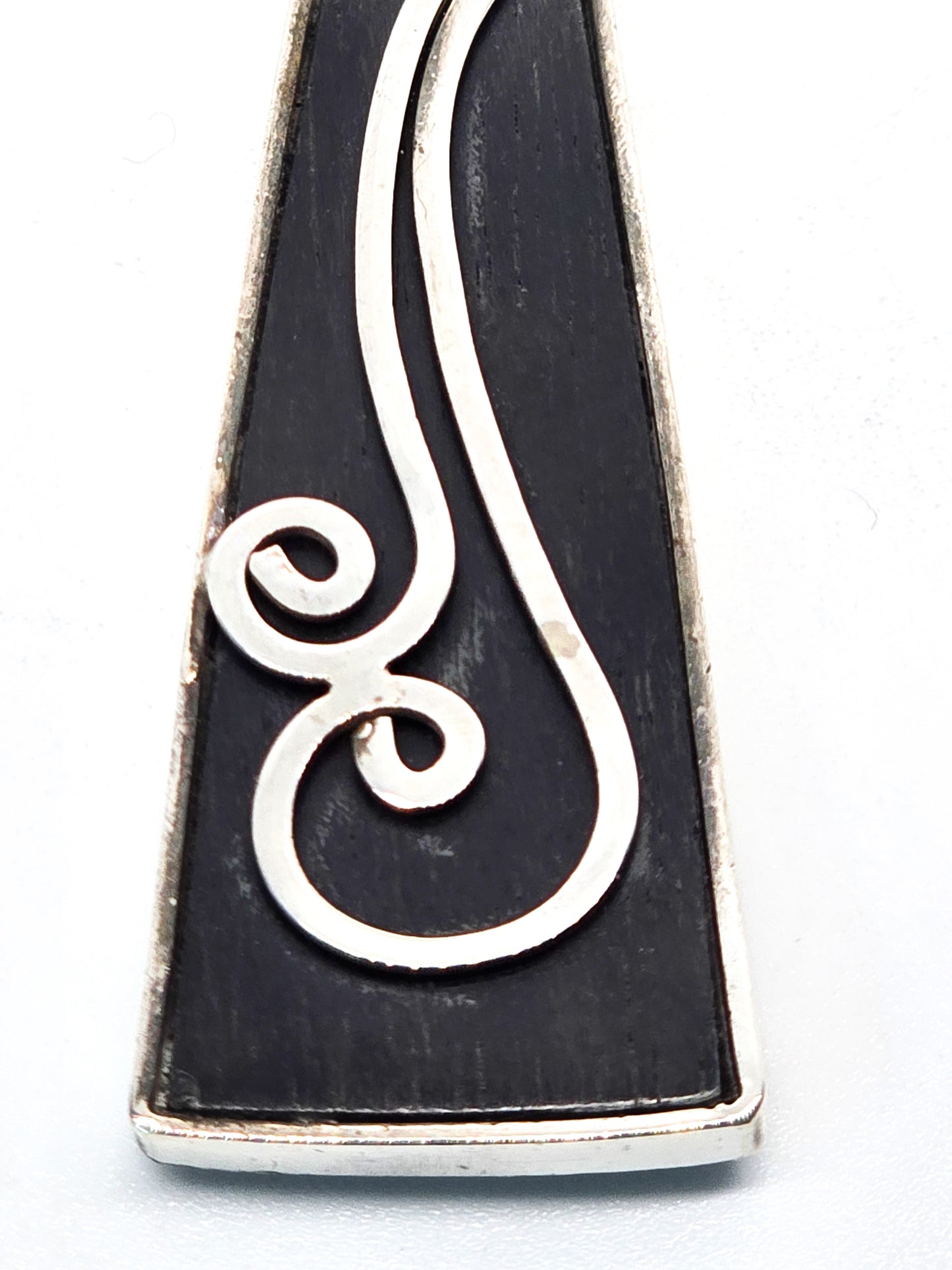 Buffalo Horn large sterling silver swirl vintage pendant necklace
