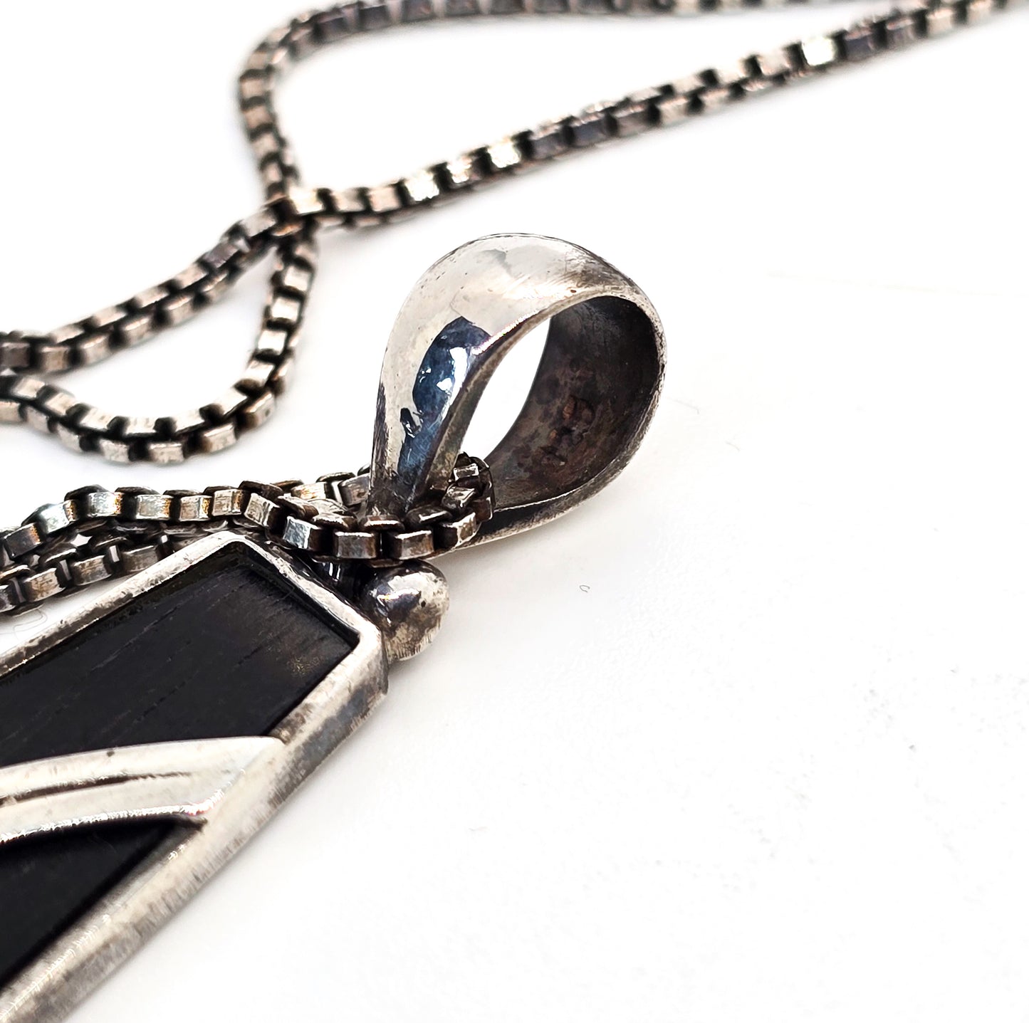 Buffalo Horn large sterling silver swirl vintage pendant necklace