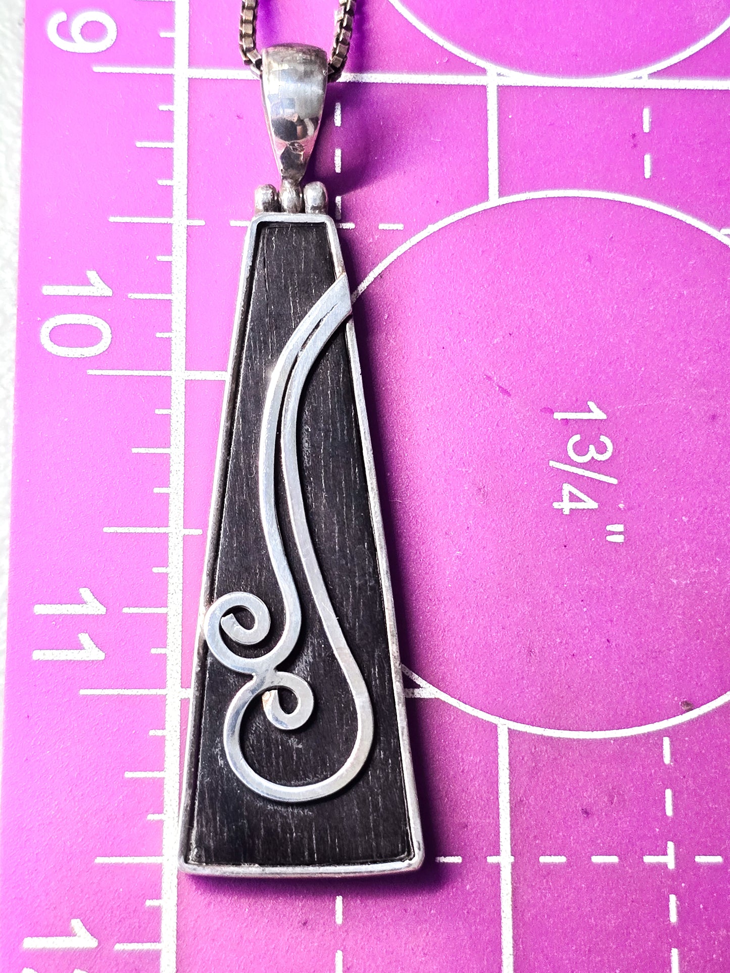 Buffalo Horn large sterling silver swirl vintage pendant necklace