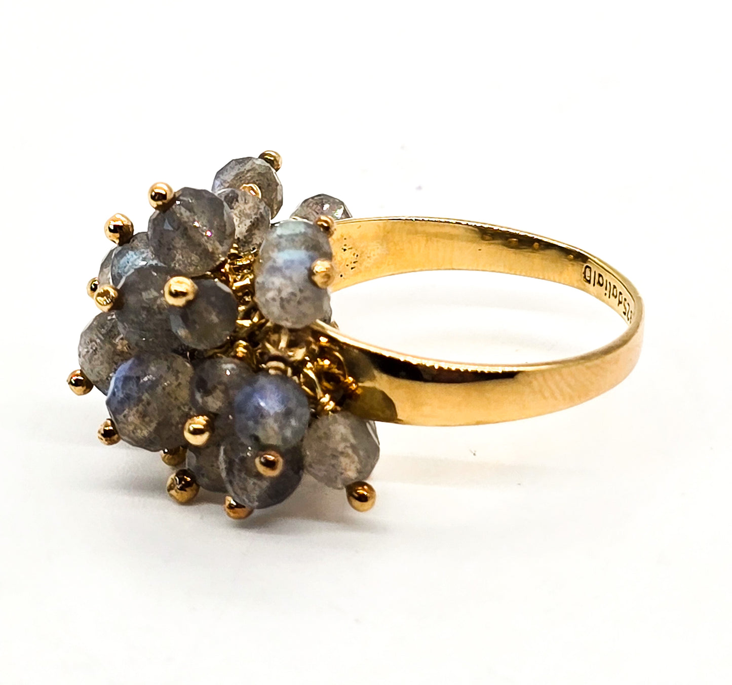 Dalia Labradorite flashy beaded vermeil gold over sterling silver tassel ring size 10