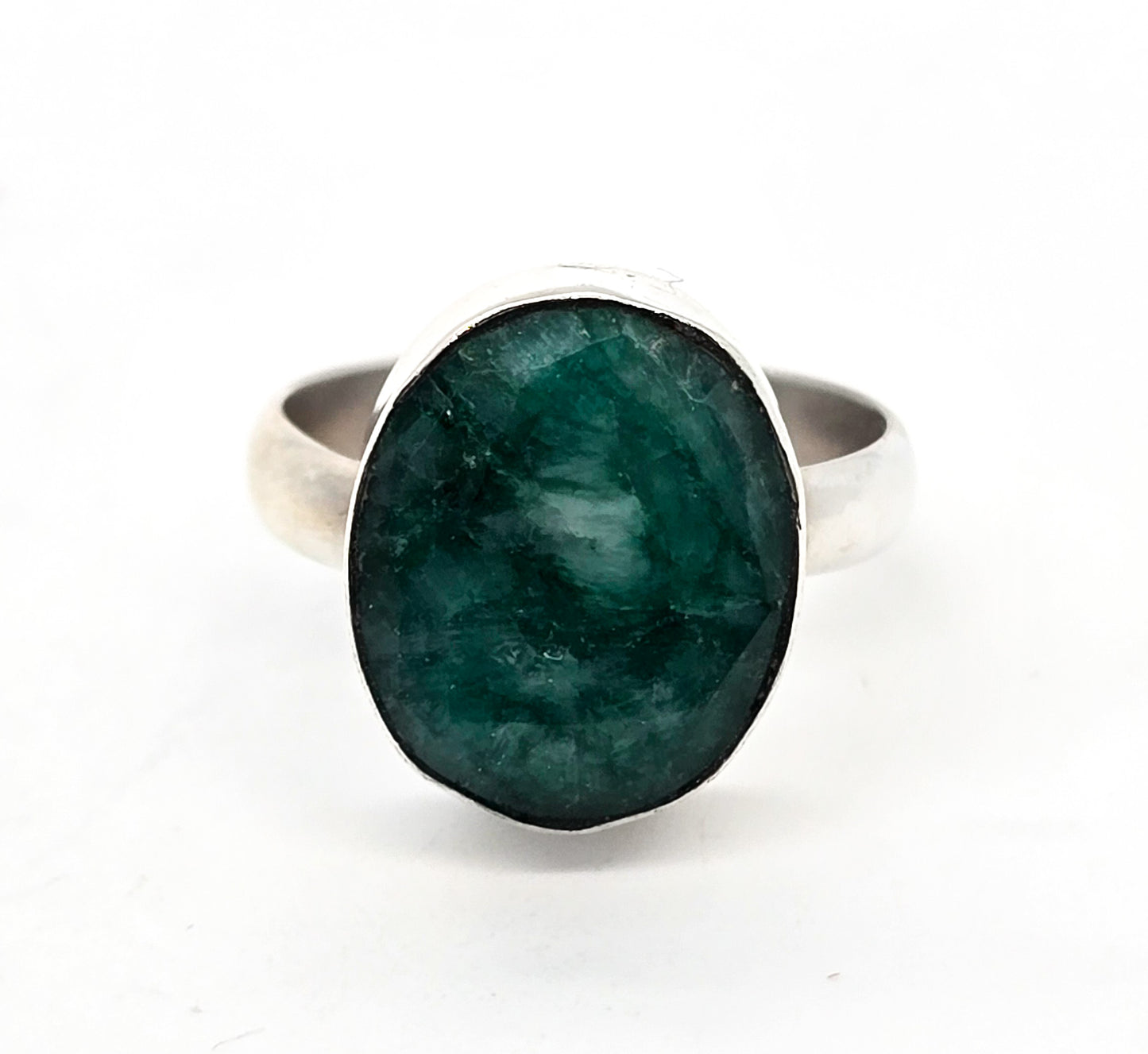 Raw Emerald faceted green gemstone sterling silver ring size 7 and 1/2