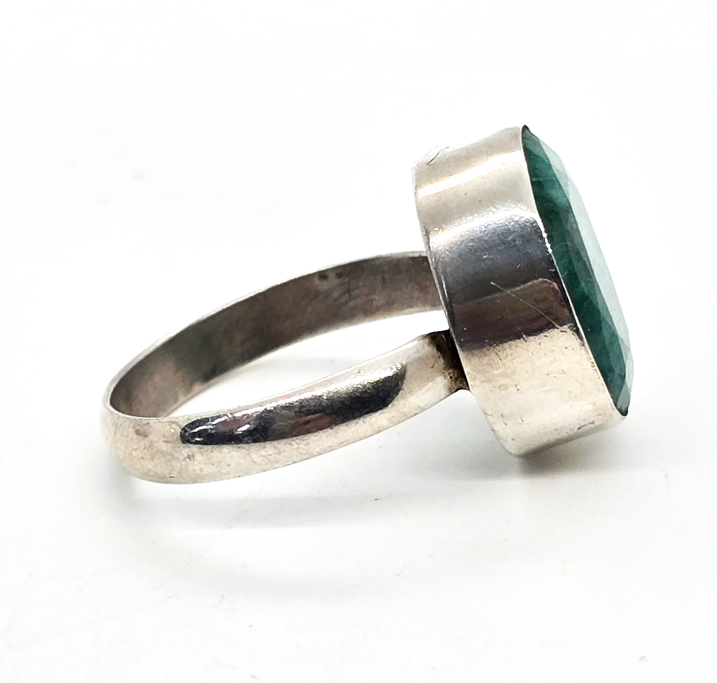 Raw Emerald faceted green gemstone sterling silver ring size 7 and 1/2