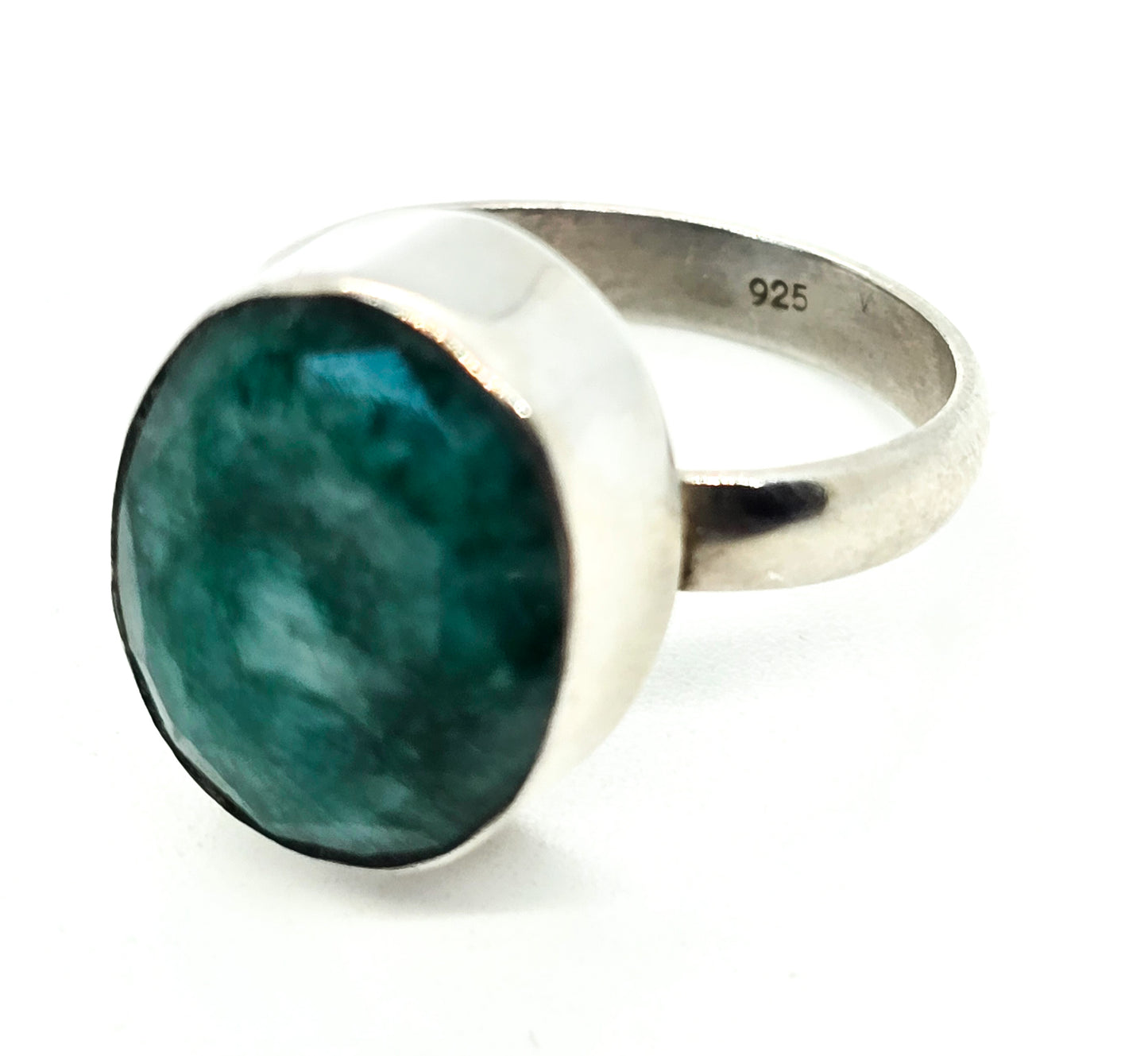 Raw Emerald faceted green gemstone sterling silver ring size 7 and 1/2
