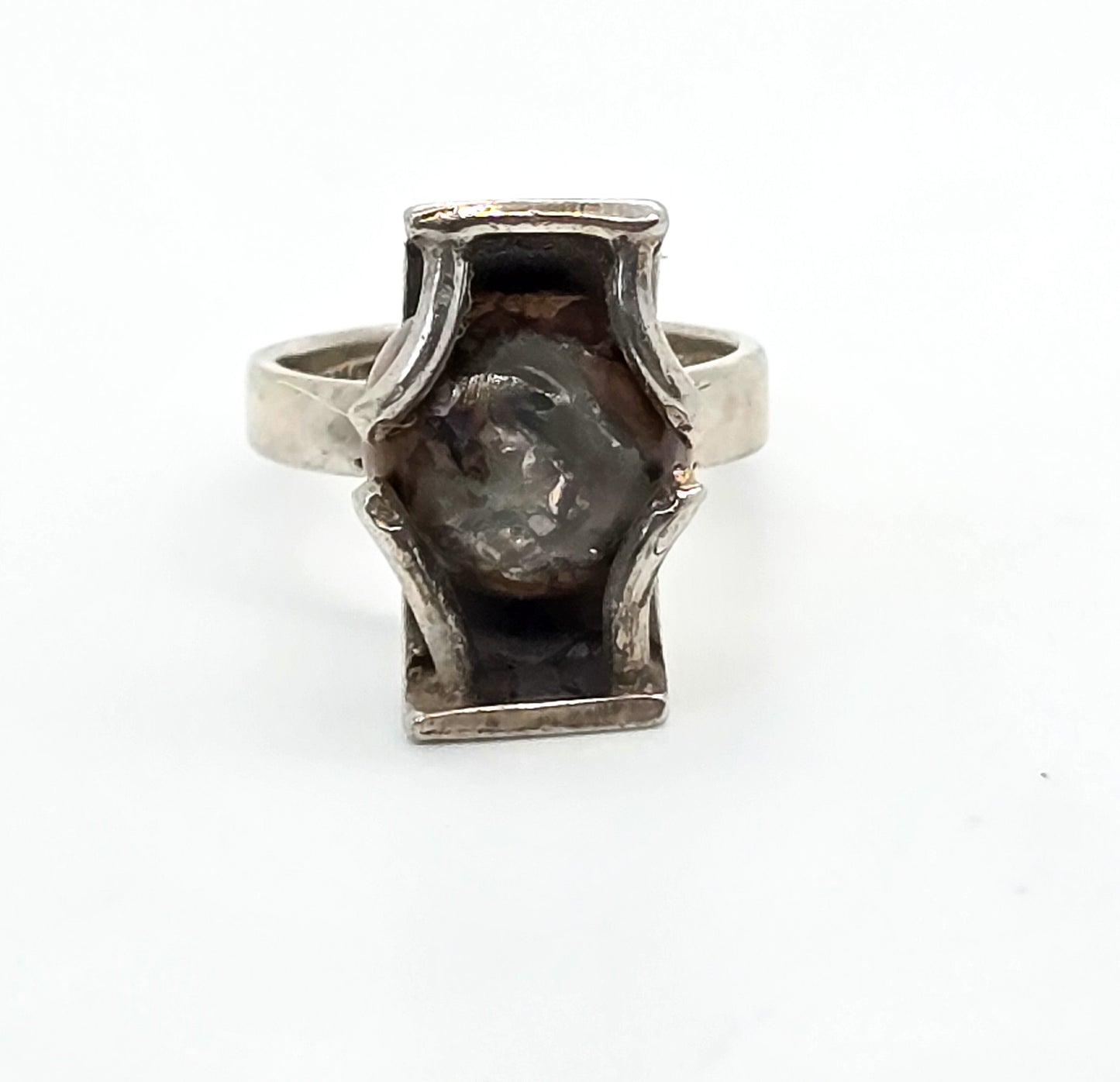 David Godinez Mexican Fire Opal Modernist crafted sterling silver ring size 5