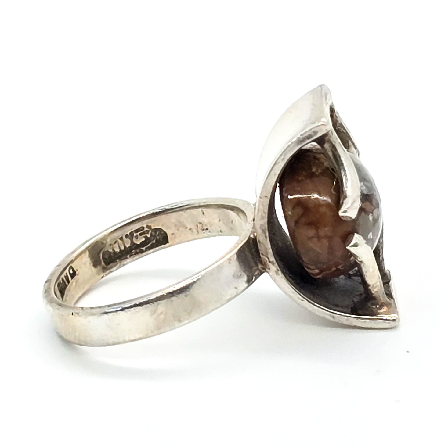 David Godinez Mexican Fire Opal Modernist crafted sterling silver ring size 5