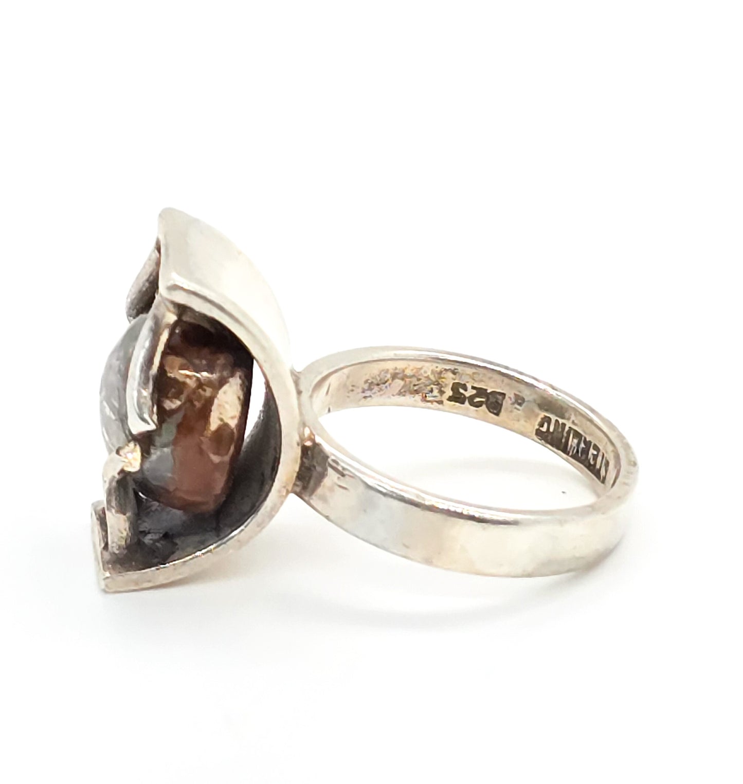 David Godinez Mexican Fire Opal Modernist crafted sterling silver ring size 5