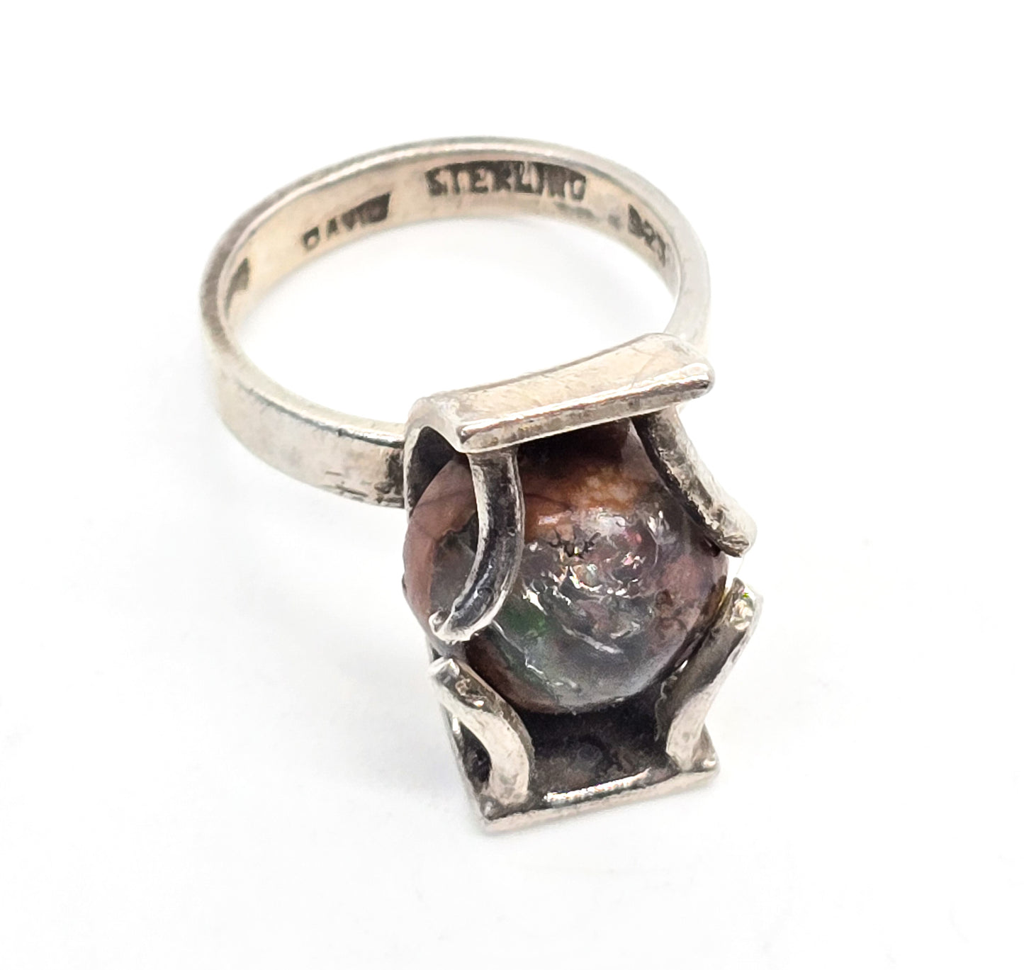 David Godinez Mexican Fire Opal Modernist crafted sterling silver ring size 5