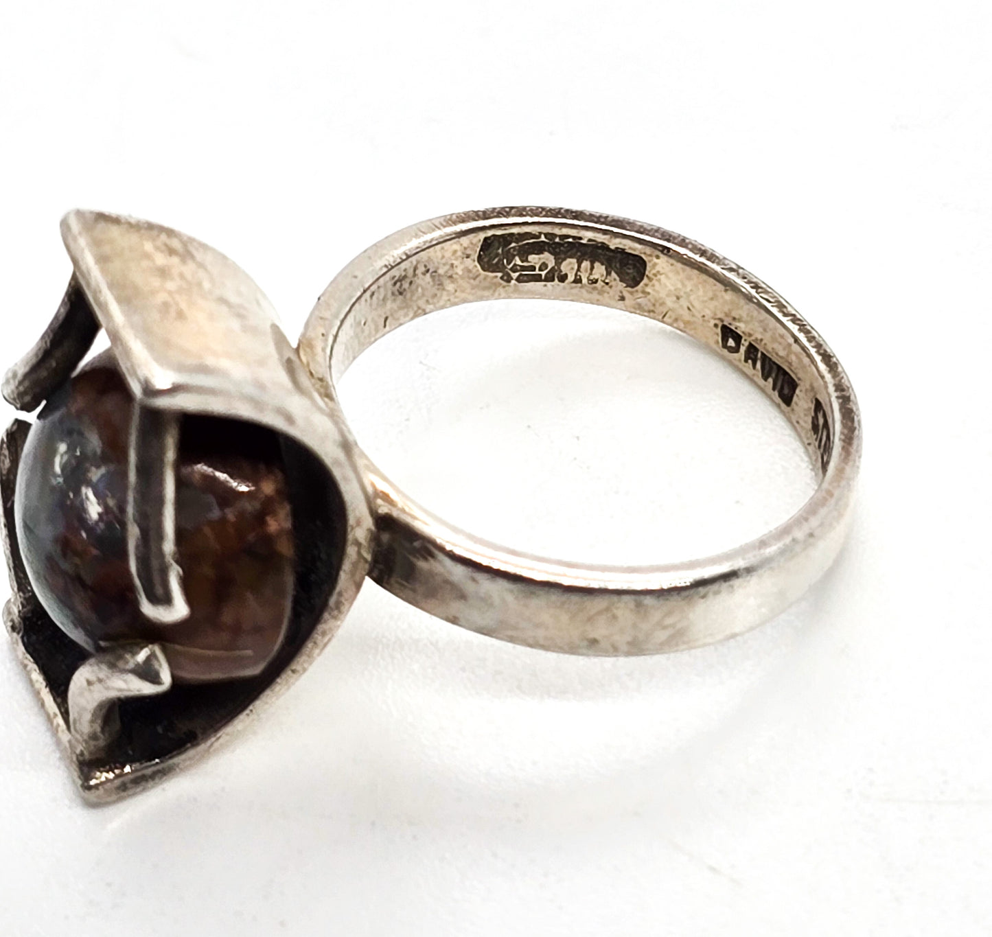 David Godinez Mexican Fire Opal Modernist crafted sterling silver ring size 5