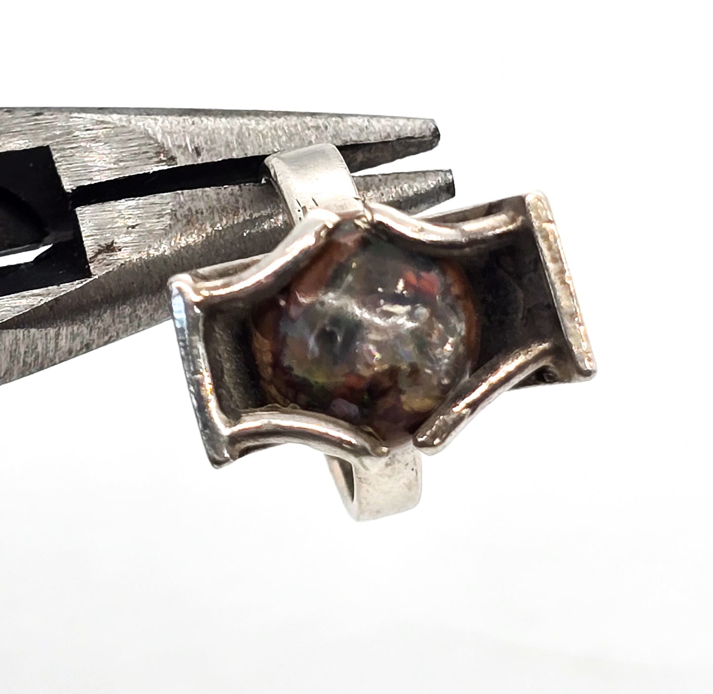 David Godinez Mexican Fire Opal Modernist crafted sterling silver ring size 5
