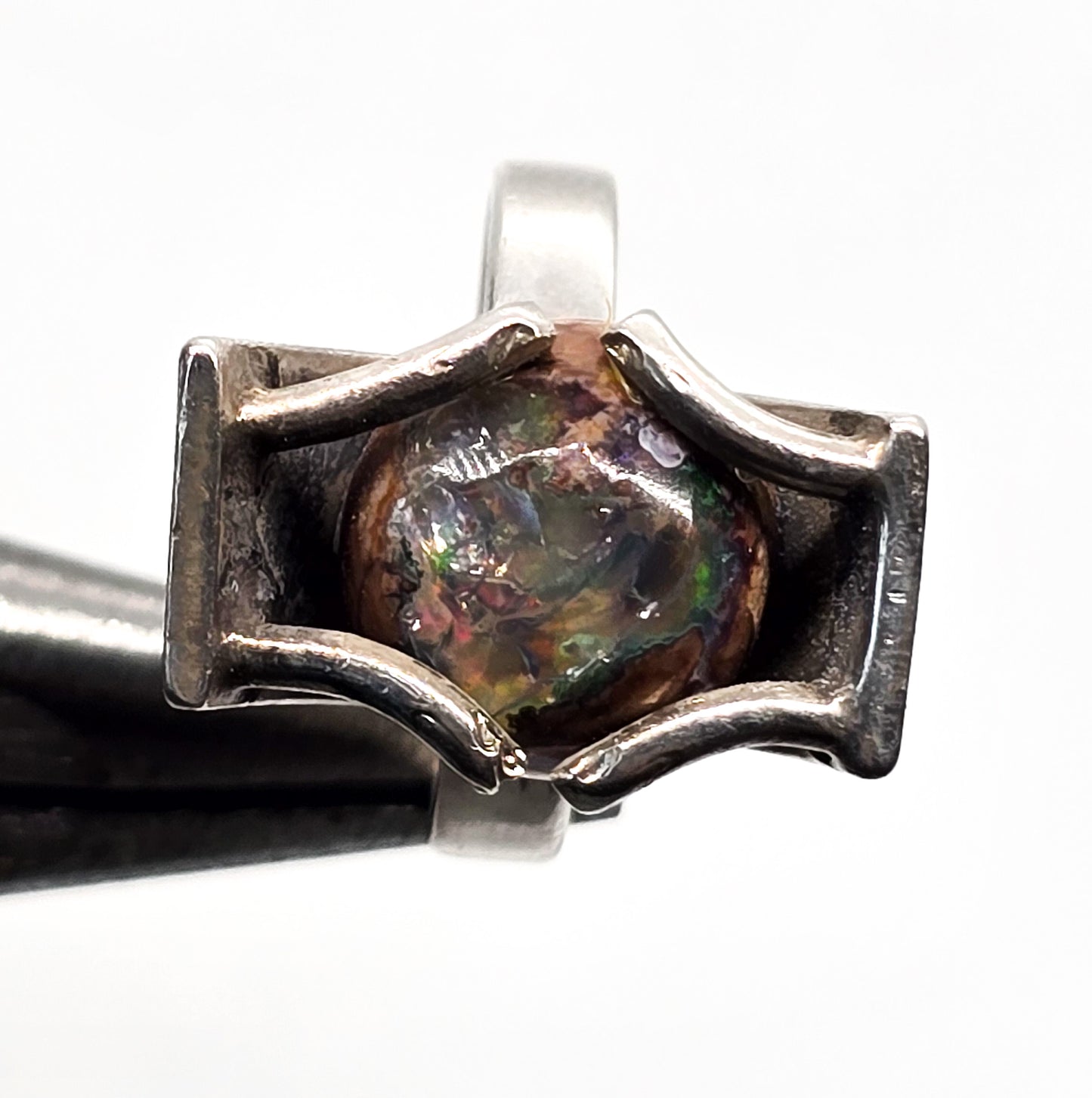David Godinez Mexican Fire Opal Modernist crafted sterling silver ring size 5