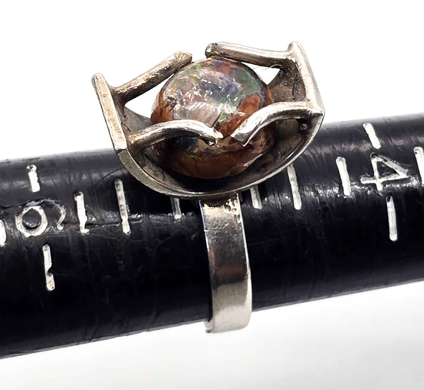 David Godinez Mexican Fire Opal Modernist crafted sterling silver ring size 5