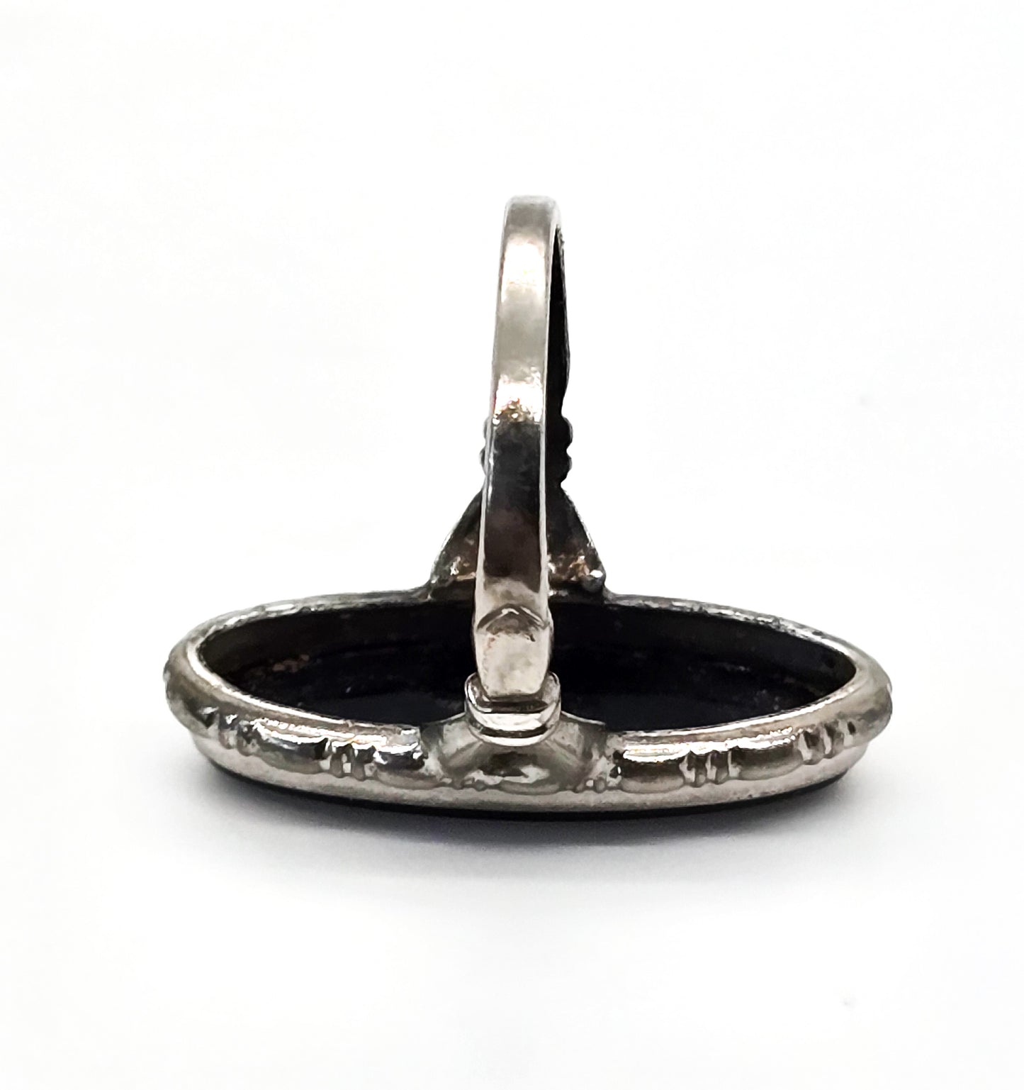 Uncas Art Deco black onyx antique sterling silver ring size 4 and 1/2