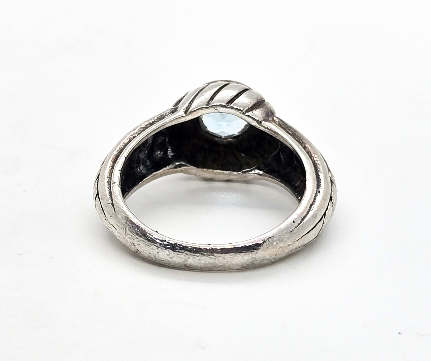 Blue Topaz twisted rope FAS signed vintage thick sterling silver ring size 8