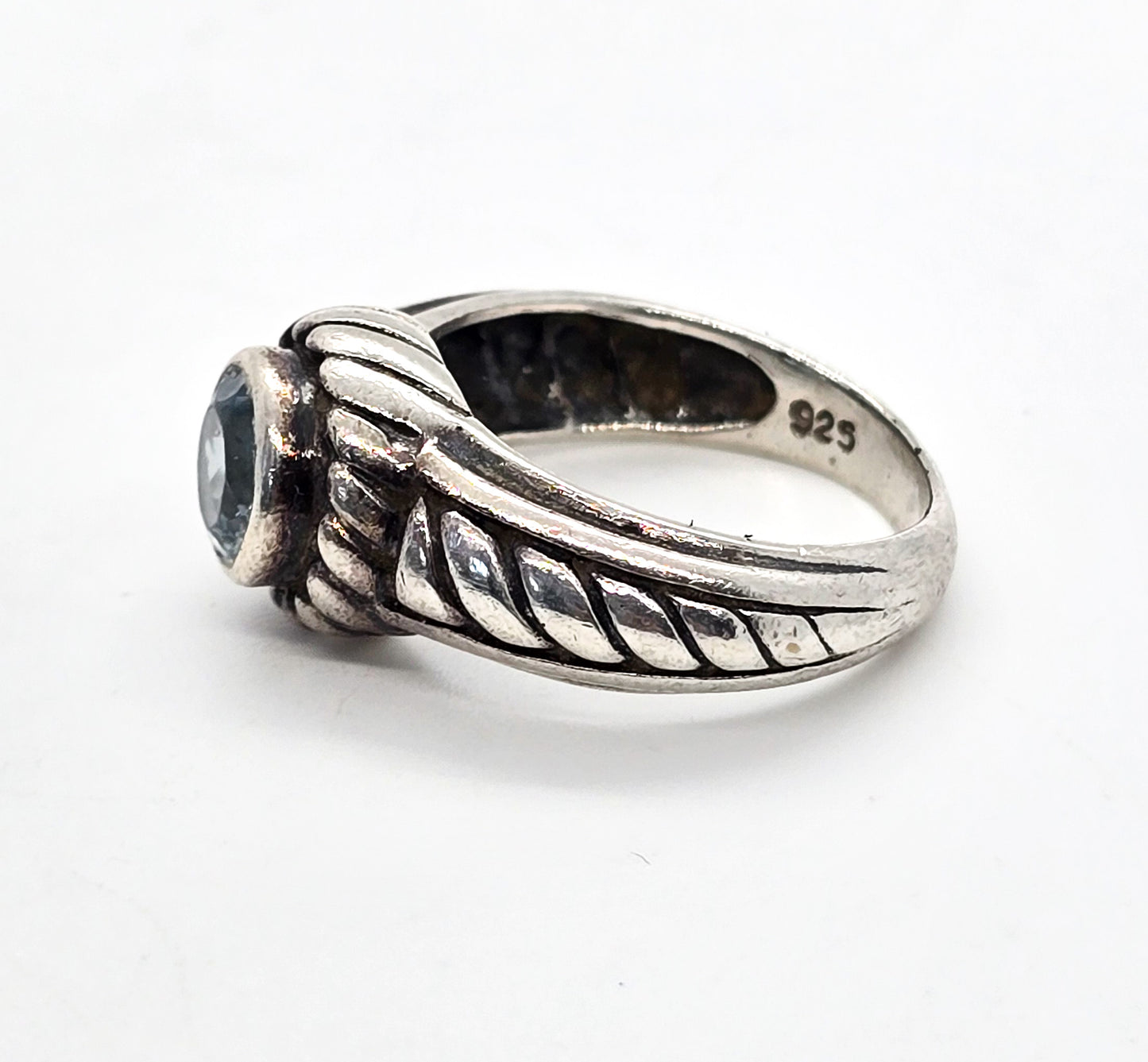 Blue Topaz twisted rope FAS signed vintage thick sterling silver ring size 8