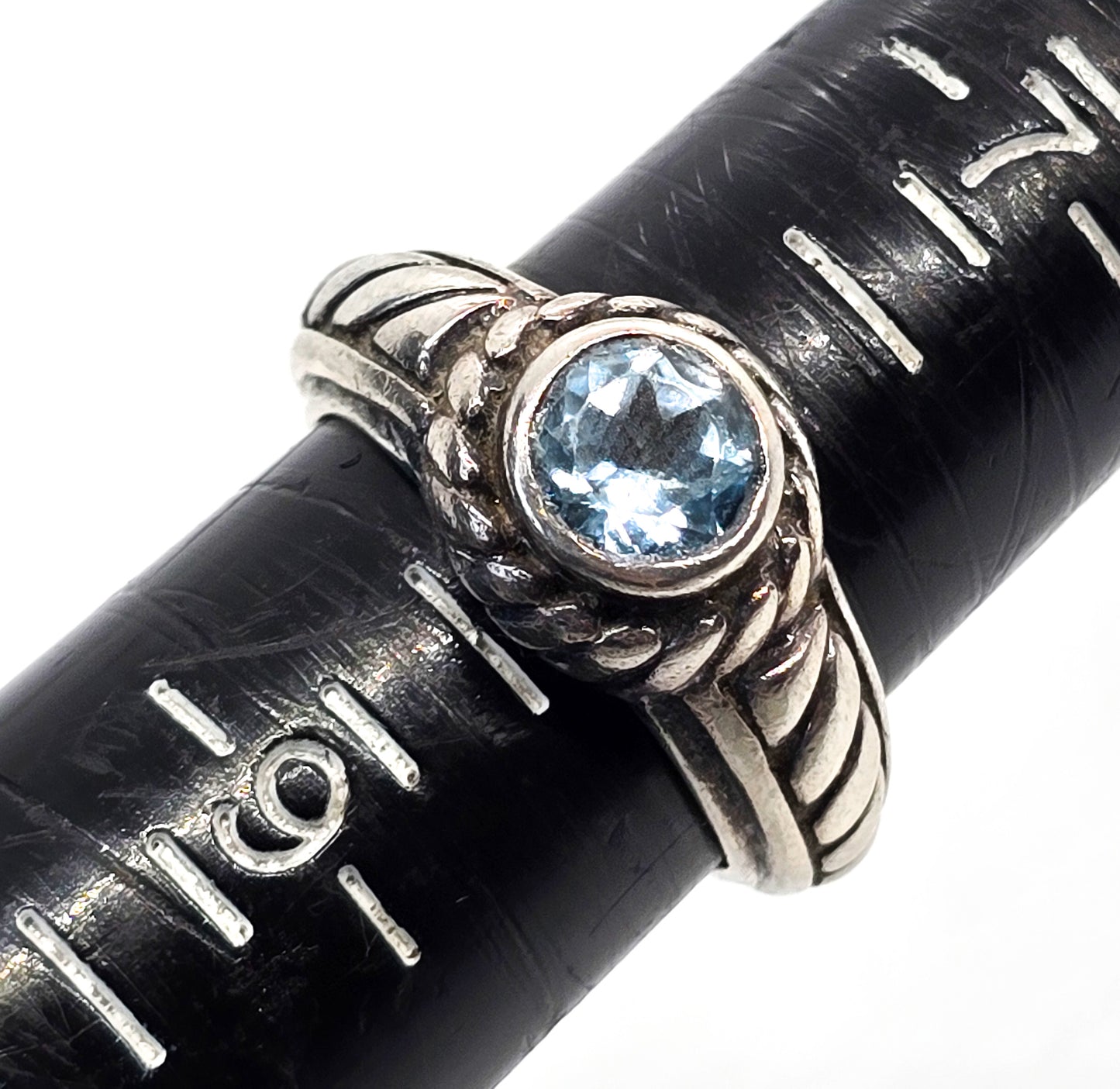 Blue Topaz twisted rope FAS signed vintage thick sterling silver ring size 8