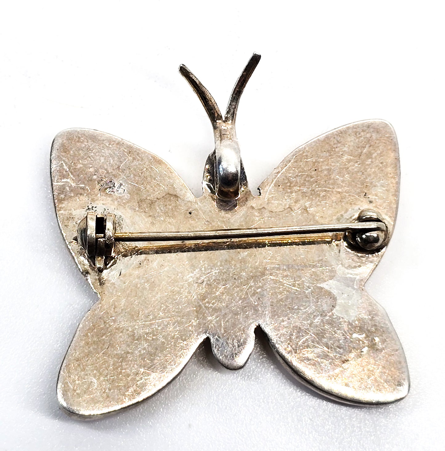 Dried resin flower butterfly sterling silver vintage pendant brooch