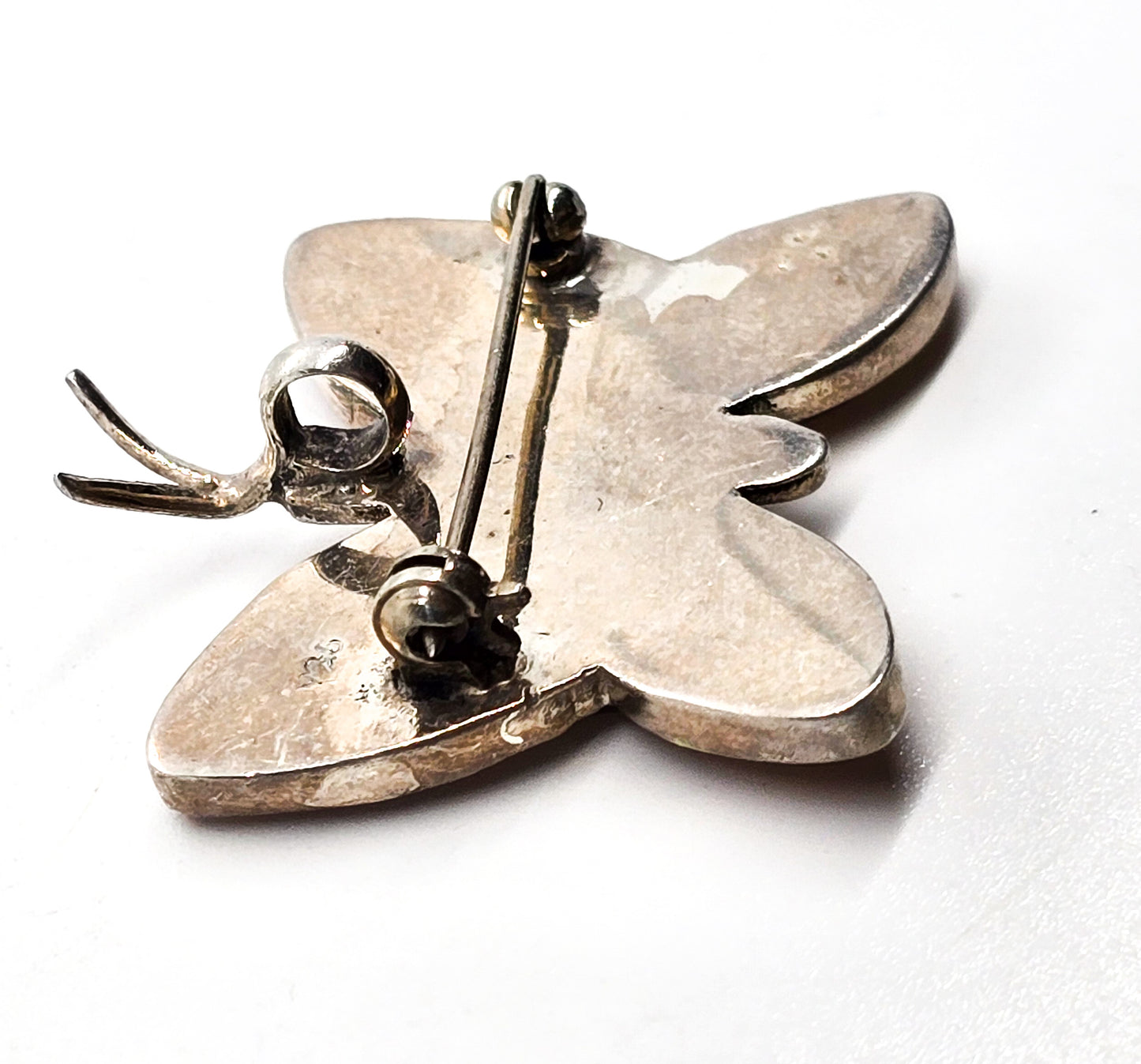 Dried resin flower butterfly sterling silver vintage pendant brooch