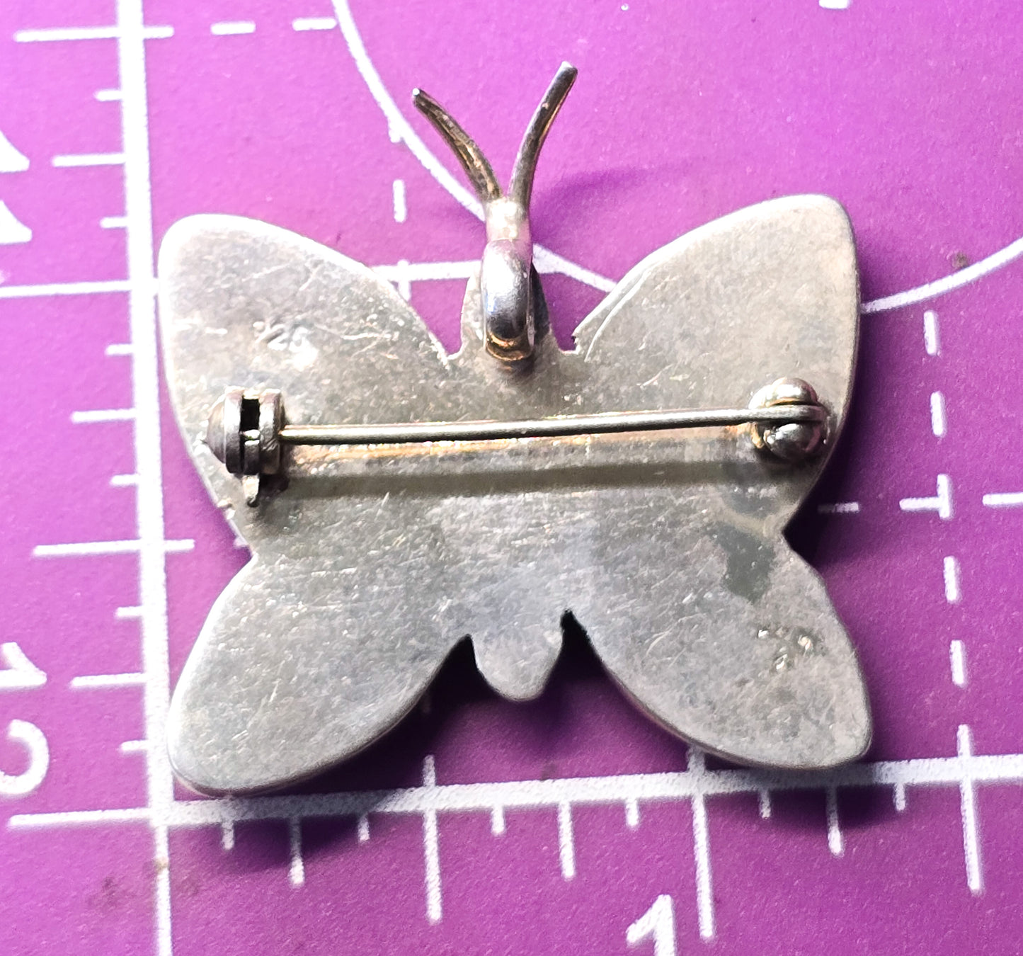 Dried resin flower butterfly sterling silver vintage pendant brooch