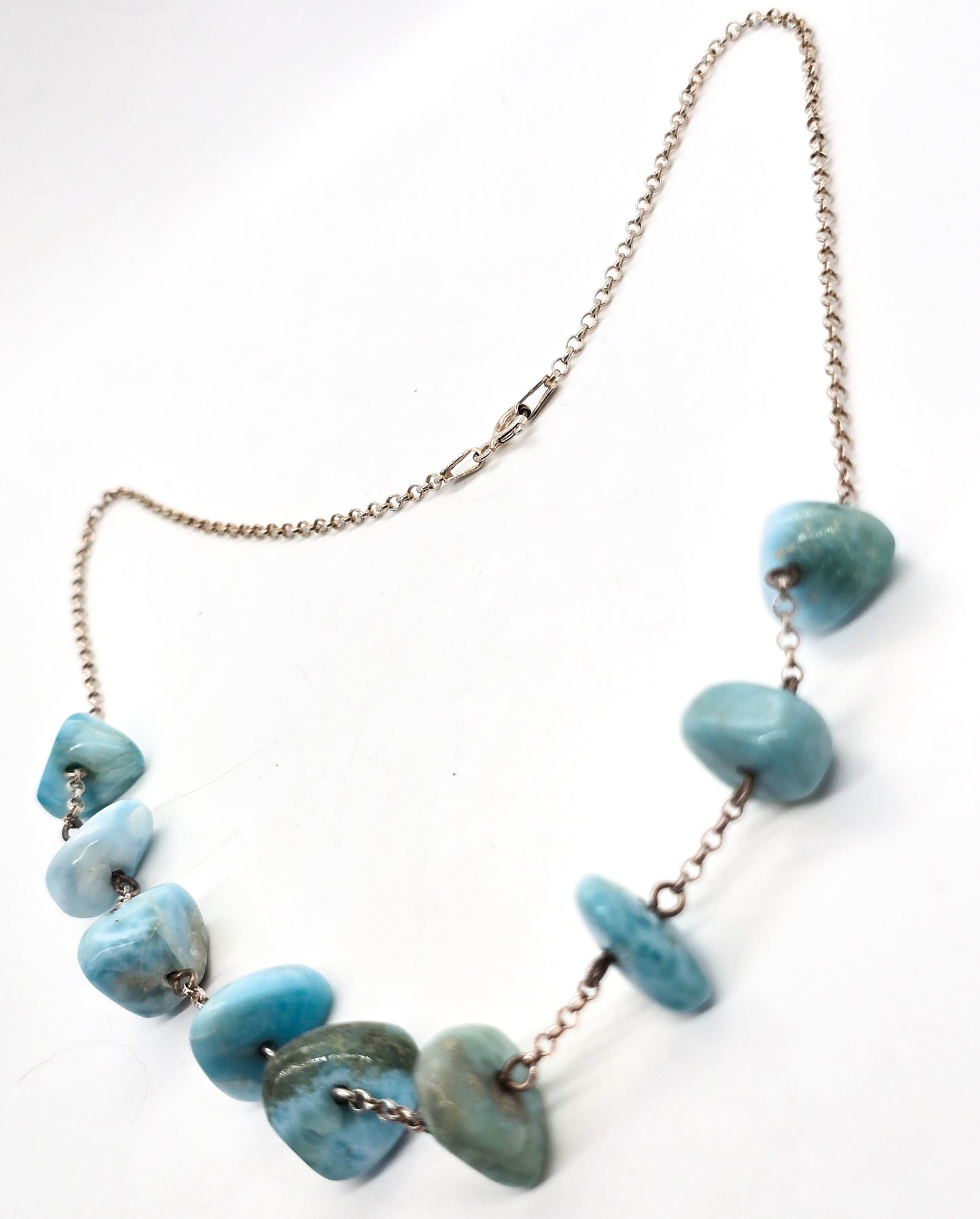 Larimar nugget tumbled Dominican Republic sterling silver stationary necklace